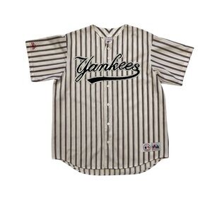 Vintage Majestic Yankees Pinstripe Spell Out Jersey Large USA